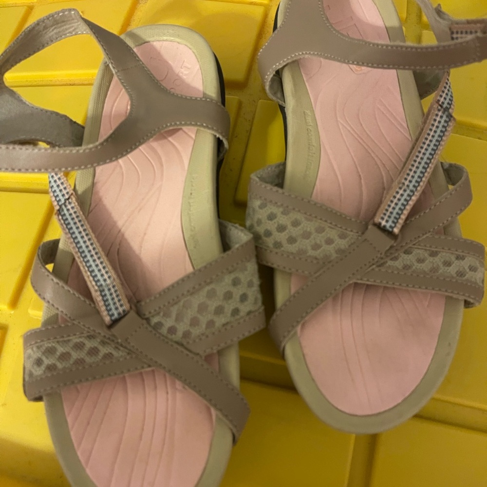 JBU Sandals with Pink and Tan Accents